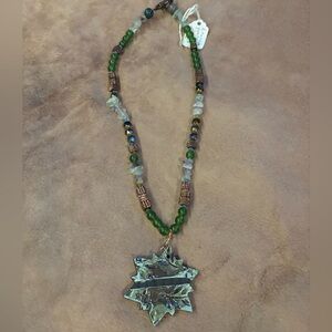 Emerald Green and Copper Leaf Pendant Necklace